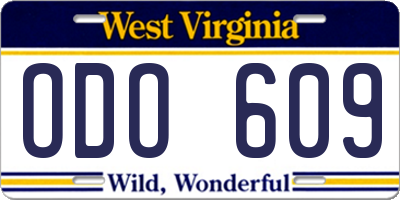 WV license plate ODO609
