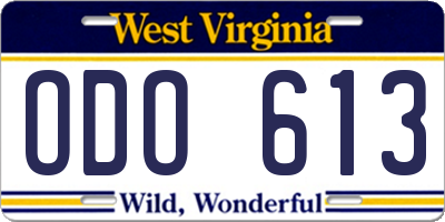 WV license plate ODO613