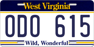 WV license plate ODO615