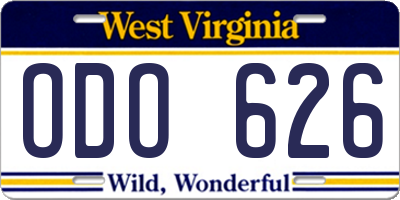 WV license plate ODO626