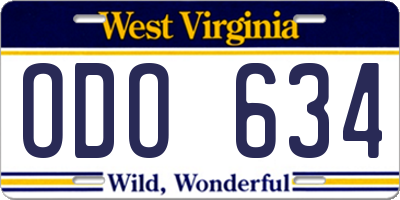 WV license plate ODO634