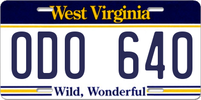 WV license plate ODO640