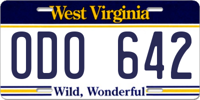 WV license plate ODO642