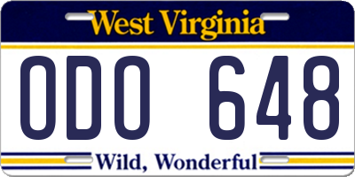 WV license plate ODO648