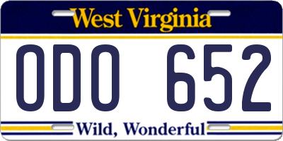 WV license plate ODO652