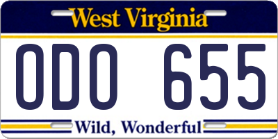 WV license plate ODO655