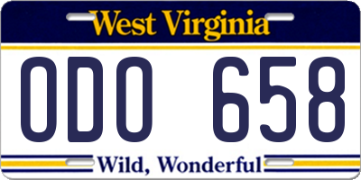 WV license plate ODO658