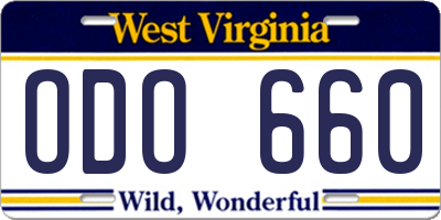 WV license plate ODO660