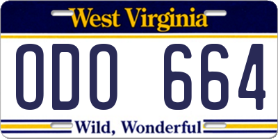 WV license plate ODO664
