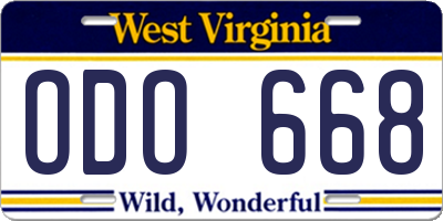 WV license plate ODO668
