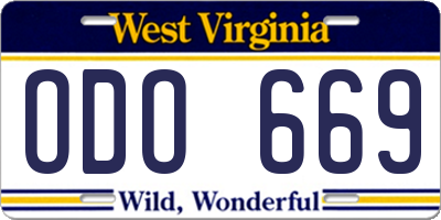 WV license plate ODO669