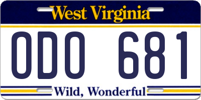 WV license plate ODO681