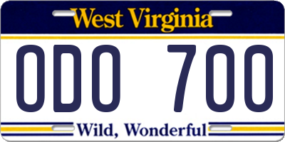 WV license plate ODO700