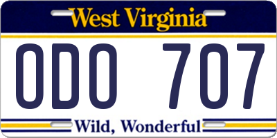 WV license plate ODO707