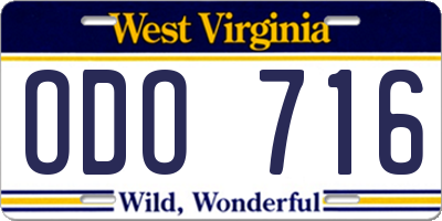 WV license plate ODO716