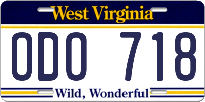 WV license plate ODO718