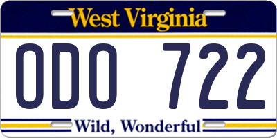 WV license plate ODO722