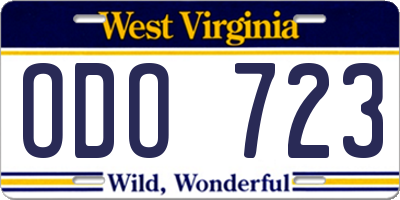 WV license plate ODO723