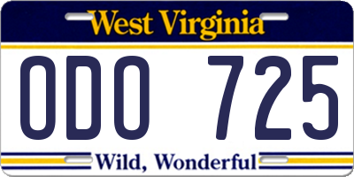 WV license plate ODO725