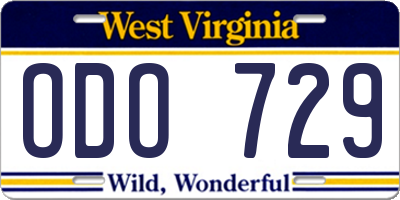 WV license plate ODO729