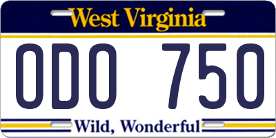 WV license plate ODO750