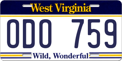 WV license plate ODO759