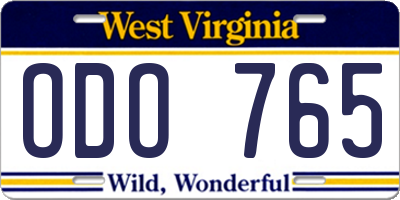 WV license plate ODO765