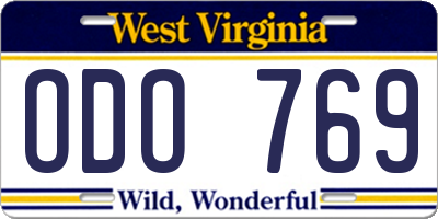 WV license plate ODO769