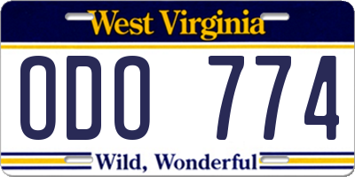 WV license plate ODO774