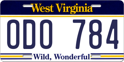 WV license plate ODO784