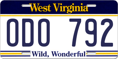WV license plate ODO792