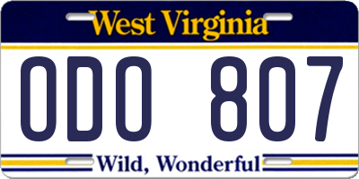 WV license plate ODO807