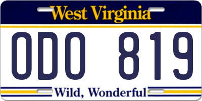 WV license plate ODO819