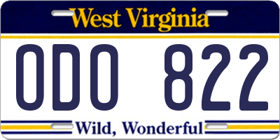 WV license plate ODO822