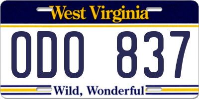WV license plate ODO837