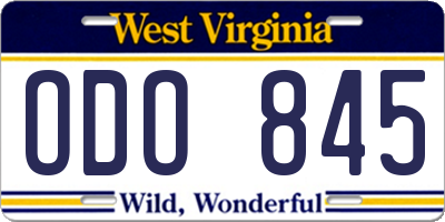 WV license plate ODO845
