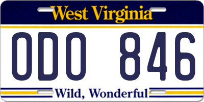 WV license plate ODO846