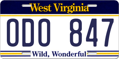 WV license plate ODO847