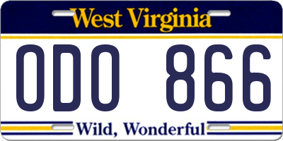 WV license plate ODO866