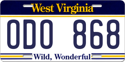 WV license plate ODO868