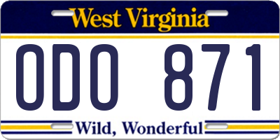 WV license plate ODO871