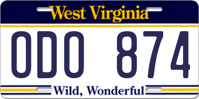WV license plate ODO874