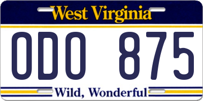WV license plate ODO875