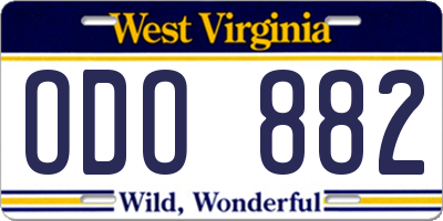 WV license plate ODO882