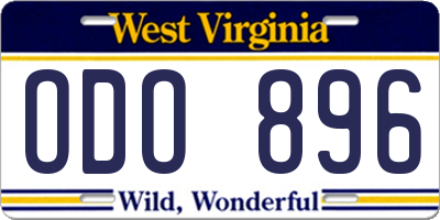 WV license plate ODO896
