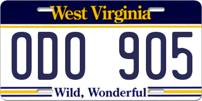 WV license plate ODO905