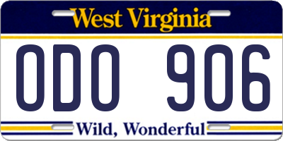 WV license plate ODO906
