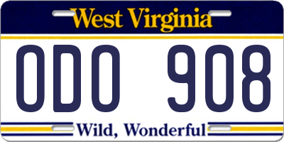 WV license plate ODO908