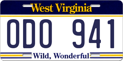 WV license plate ODO941