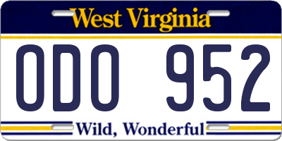WV license plate ODO952